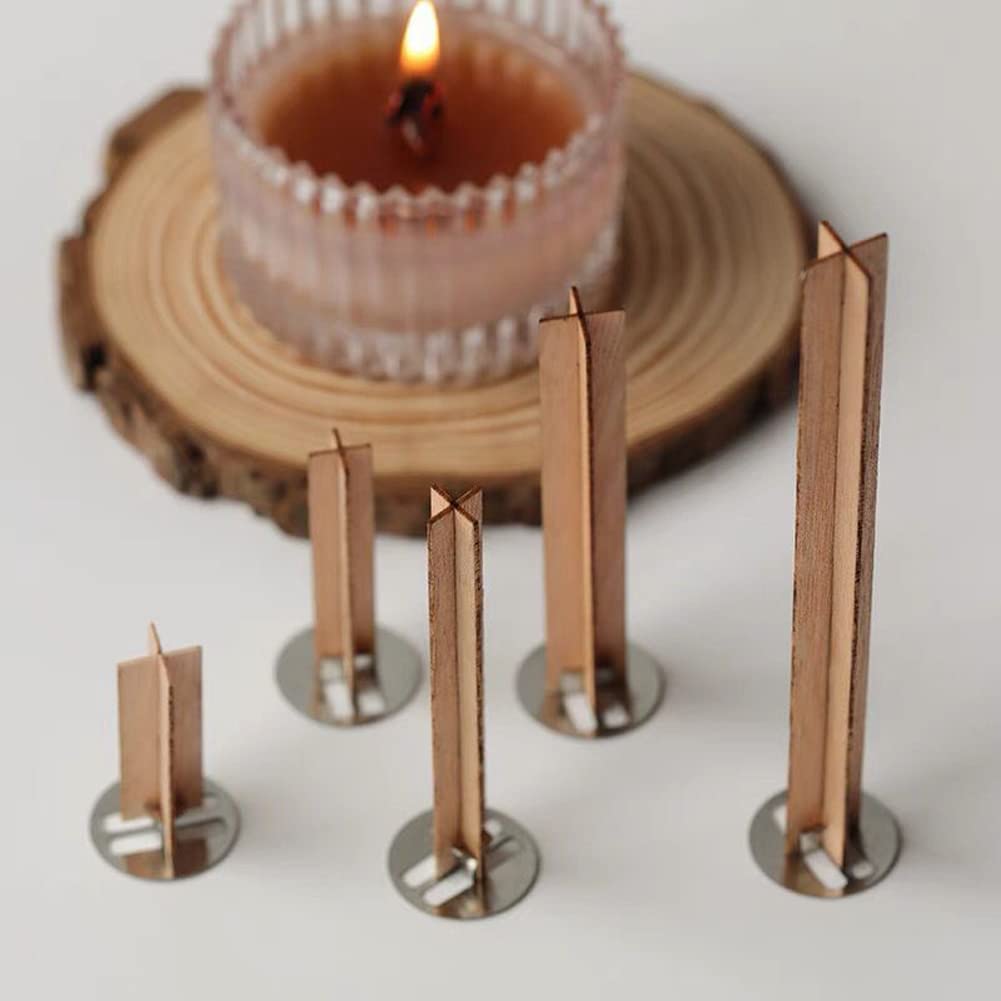 10 Sets Wooden Wicks Candle Wicks Wooden Candle Wicks Cross-Shaped Candle Wooden Wicks Iron Stand Candle Cores with Base Holder for DIY Candle Making lasenersm