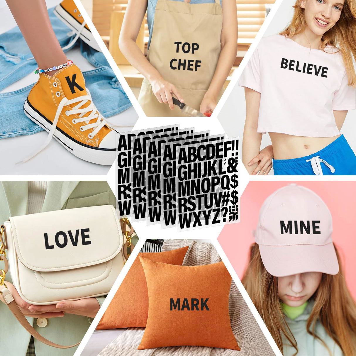 10 Sheets 440 Pieces Iron on Letters for Clothing, 2 Inch Heat Transfer Letters, Black Iron on Vinyl Letters with A-Z PU Alphabets Sticker for Lucomb