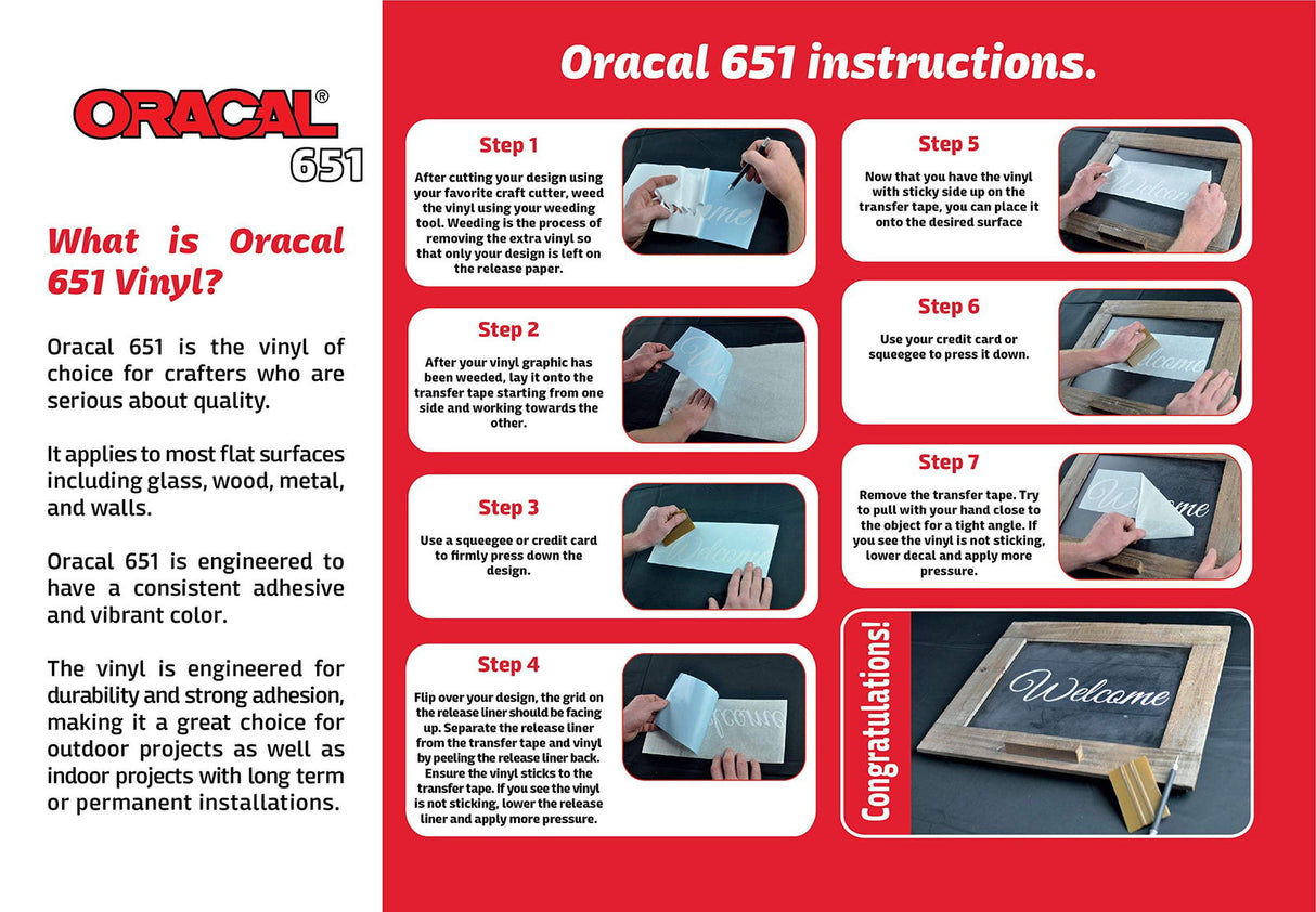 (10 Sheets) Oracal 651 Transparent Adhesive Craft Vinyl for Cricut, Silhouette, Cameo, Craft Cutters, Printers, and Decals - 12" x 12" - Gloss Finish ORACAL