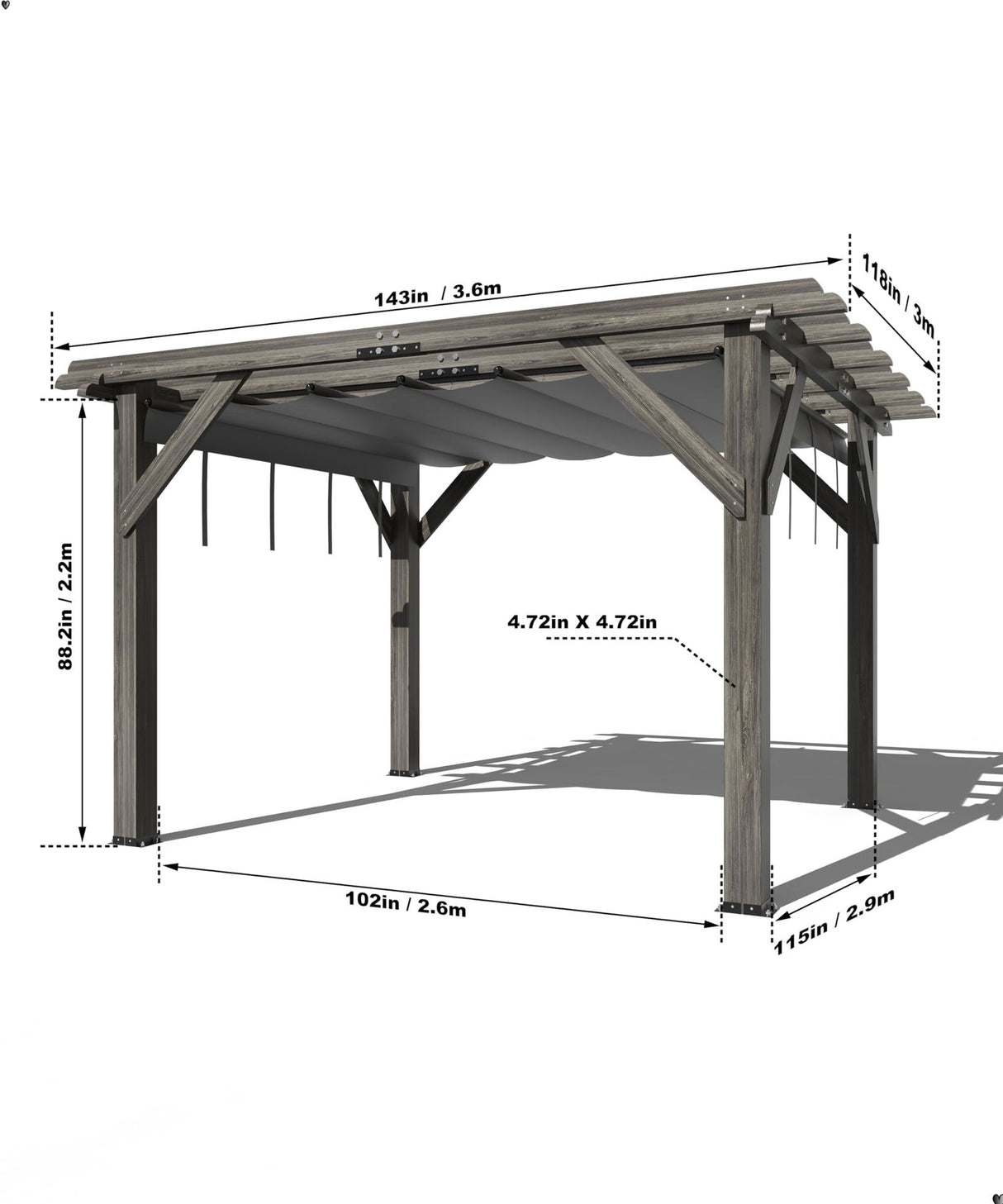 10'X 12' Cedar Wood Pergola with Solid Structure, Retractable Shade Canopy, Durable, Rot Resistant, Patio Pergola for Backyard, Deck, Garden, Outdoor Entertaining DEXSO