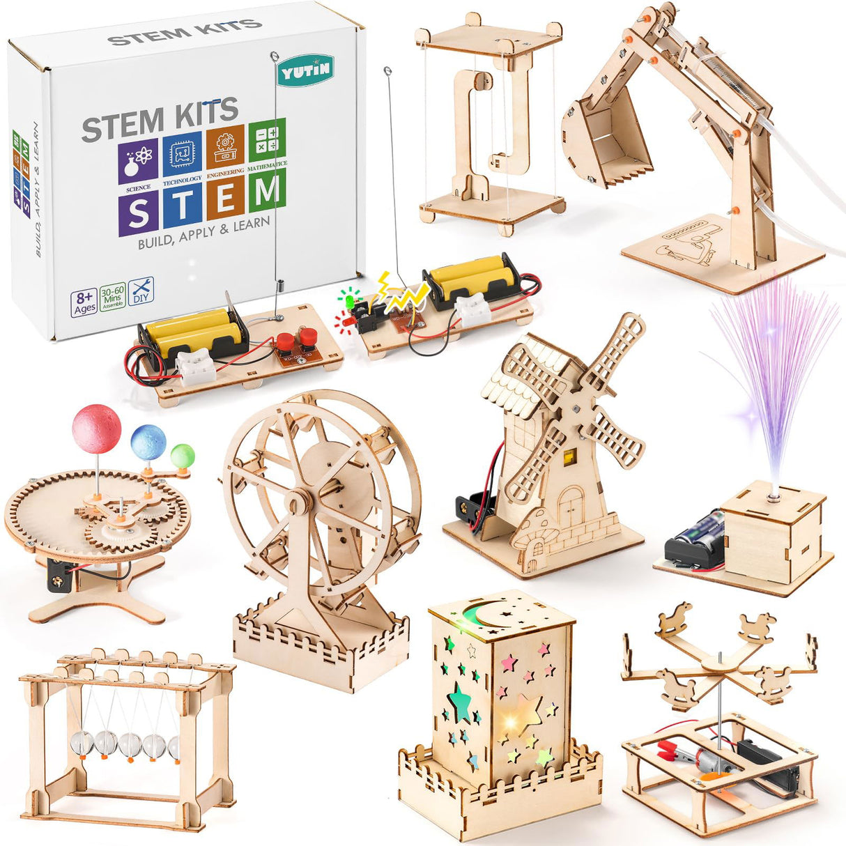 10 in 1 STEM Building Kits for Kids, Wood Craft Kit for Girls Age 8-12, Science Experiment Projects for 6-8, Woodworking Model Kit,3D Puzzles STEM Yutin