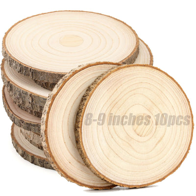 10 pcs Large Unfinished Wood Slices for Centerpieces 8-9 inches Wood Rounds for Tables Decor Rustic Wood Circles for DIY Crafts and Wedding Decor