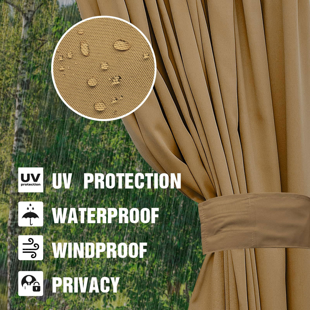 10'x12' Privacy Gazebo Curtains Outdoor Waterproof, 4-Panels Sidewall Curtains Universal Replacement with Zipper for Patio, Backyard, Garden (Only Curtains, Khaki) Mogtuo