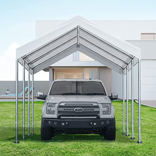 10'x20' Carport Replacement Top Canopy Cover for Car Garage Shelter Tent Party Tent with Ball Bungees White (Only Top Cover, Frame is not Included) N\P