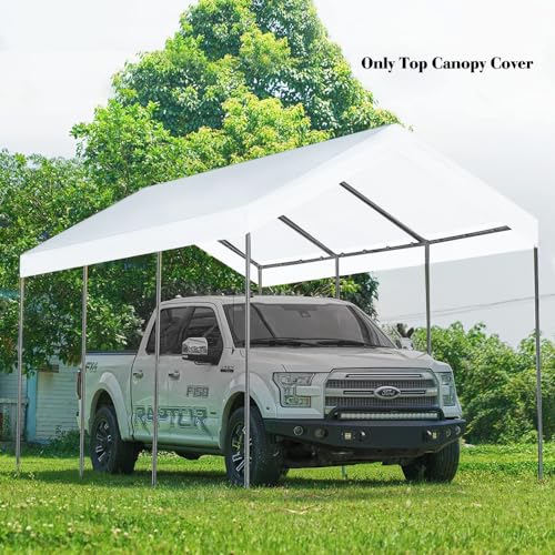 10'x20' Carport Replacement Top Canopy Cover for Car Garage Shelter Tent Party Tent with Ball Bungees White (Only Top Cover, Frame is not Included) N\P