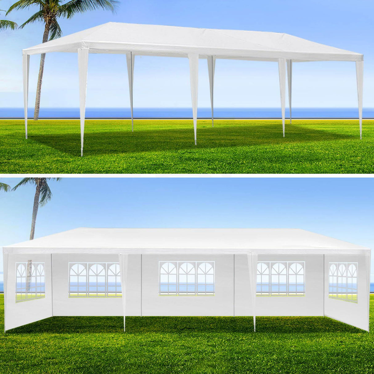 10'x30' Outdoor Tents for Parties, Canopy Tent with 8 Removable Sidewalls, Heavy Duty Tent with 2 Zippered Windows for Wedding, Backyard Party, White Hayiodda