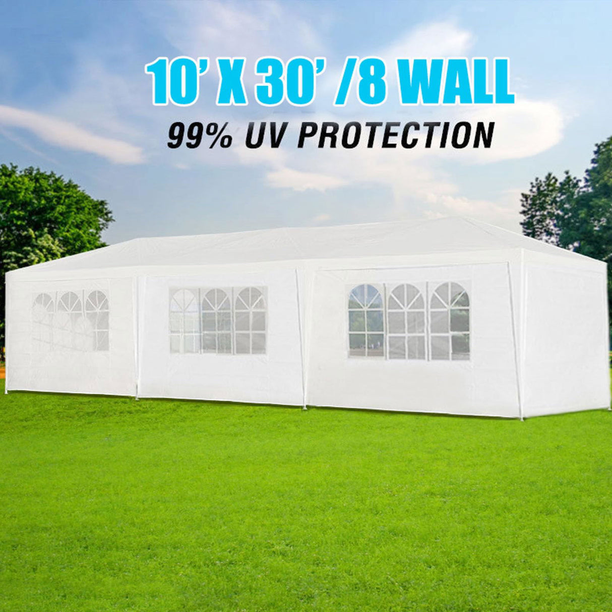 10'x30' Outdoor Tents for Parties, Canopy Tent with 8 Removable Sidewalls, Heavy Duty Tent with 2 Zippered Windows for Wedding, Backyard Party, White Hayiodda