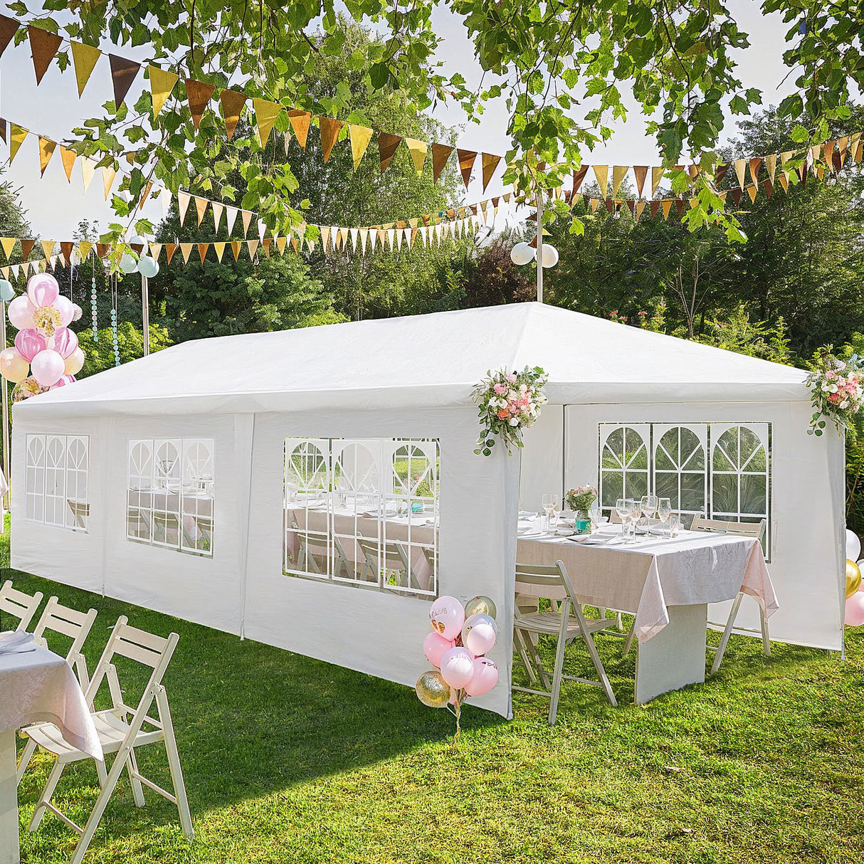 10'x30' Outdoor Tents for Parties, Canopy Tent with 8 Removable Sidewalls, Heavy Duty Tent with 2 Zippered Windows for Wedding, Backyard Party, White Hayiodda