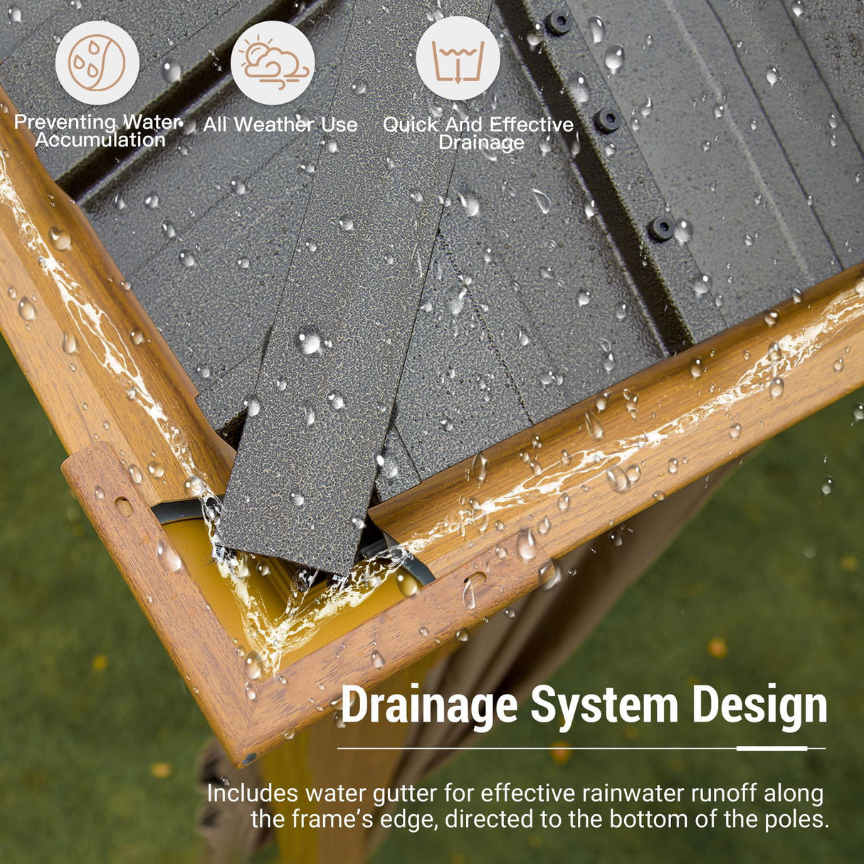 10' x 12' Hardtop Gazebo Outdoor Aluminum Wood Grain Gazebos with Galvanized Steel Double Canopy for Patios Deck Backyard,Curtains&Netting by domi domi outdoor living