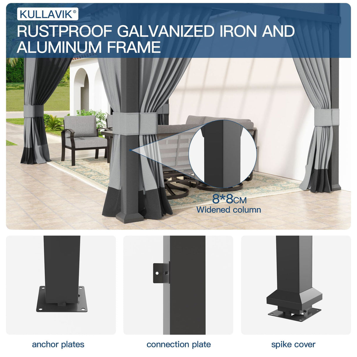 10' x 14' Hardtop Gazebo for Patio,Gazebo Pergola with Sloping Polycarbonate Pitched Roof,Durable Aluminum Frame & Netting Curtain,Large Wall-Mounted Heavy Duty Awnings for Patio,Decks,Backyard,Grey Kullavik