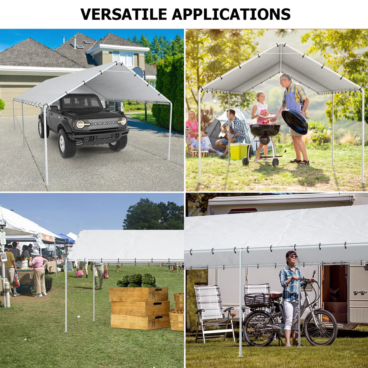 10 x 20 Ft Carport Replacement Canopy Cover Garage Top Tent Shelter Tarp with Free 48 Ball Bungee Cords,White(Only Cover, Frame Not Include) DWALE