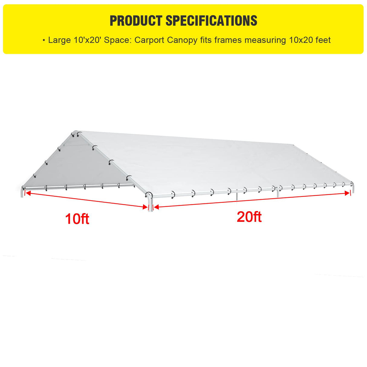 10 x 20 Ft Carport Replacement Canopy Cover Garage Top Tent Shelter Tarp with Free 48 Ball Bungee Cords,White(Only Cover, Frame Not Include) DWALE