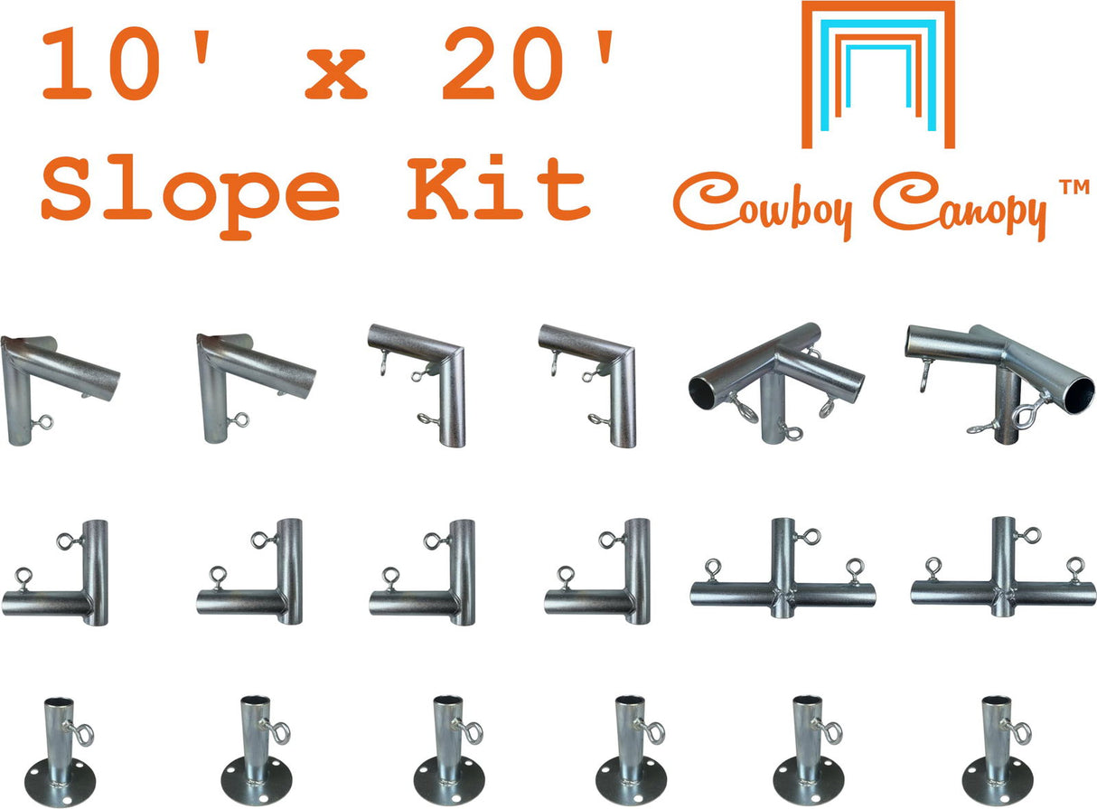 10' x 20' Slope, Lean-to Canopy Fittings Kits, DIY Metal Carport Frame Parts, 1" EMT Cowboy Canopy