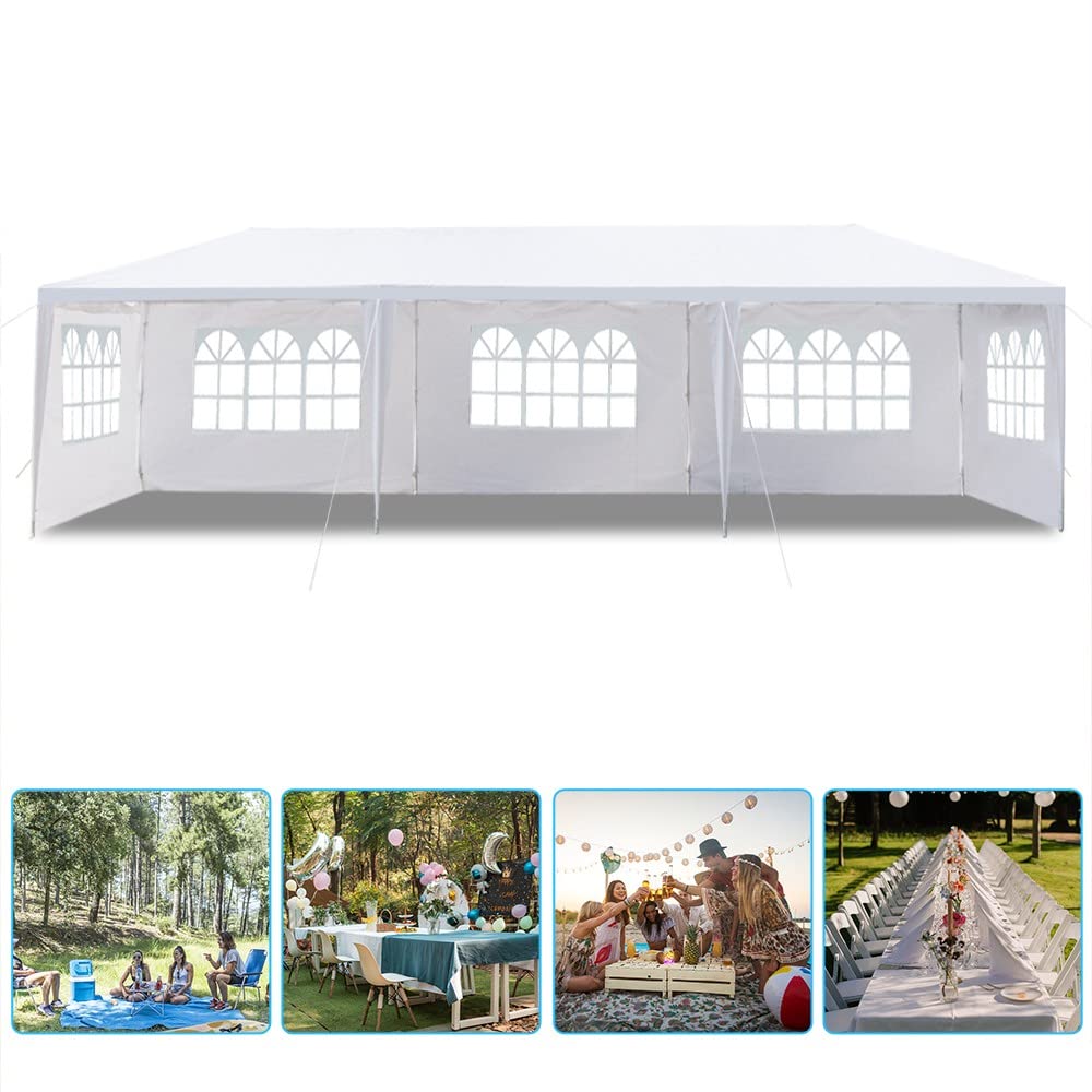 10' x 30' Outdoor Canopy Party Wedding Event Tent Waterproof Sun Shelter Canopy Heavy Duty Gazebo Storage Pavilion w/ 5 Removable Sidewalls, White KEPOOMAN