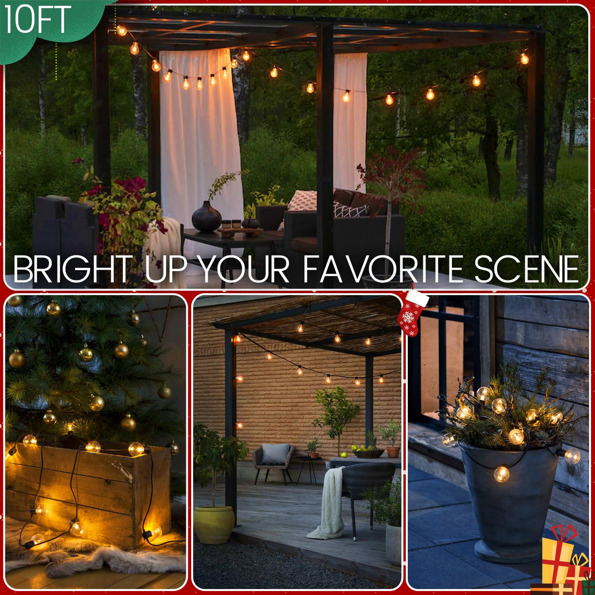 10FT LED Outdoor String Lights - Waterproof Patio Lights Shatterproof G40 Edison Globe Bulb, Connectable Hanging Outdoor String Lighting for Indoor Backyard Yard Gazebo Porch Party Decor - SOLROS SOLROS STUDIO