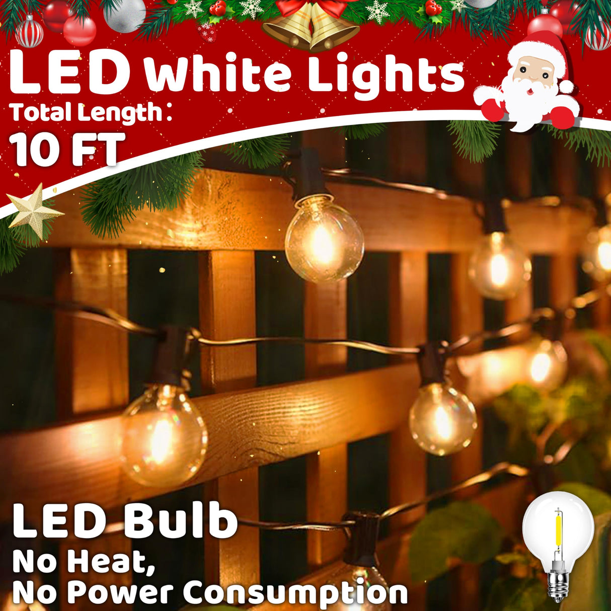 10FT LED Outdoor String Lights - Waterproof Patio Lights Shatterproof G40 Edison Globe Bulb, Connectable Hanging Outdoor String Lighting for Indoor Backyard Yard Gazebo Porch Party Decor - SOLROS SOLROS STUDIO