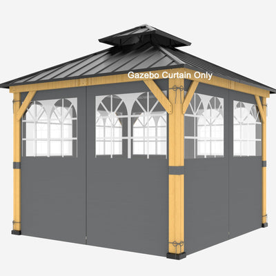 10ft x 12ft Gazebo Curtains,Privacy Replacement Sidewall with Church Window,4-Panel Universal Shade Curtains Set,Protecting Side Walls (Only Curtain)-Grey