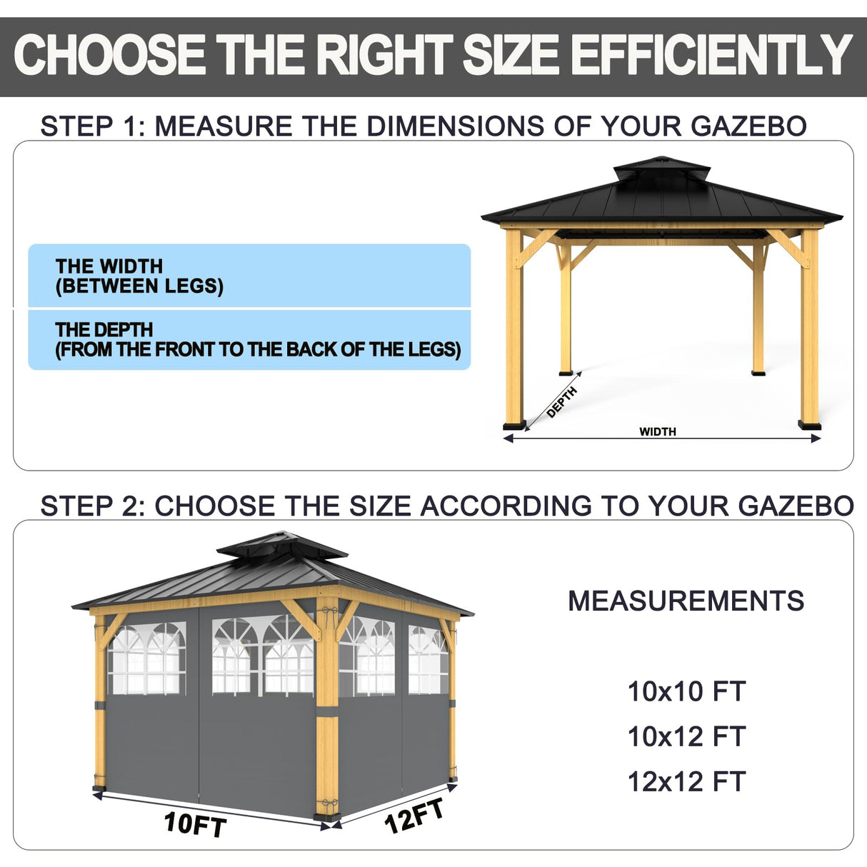 10ft x 12ft Gazebo Curtains,Privacy Replacement Sidewall with Church Window,4-Panel Universal Shade Curtains Set,Protecting Side Walls (Only Curtain)-Grey Zupoquk