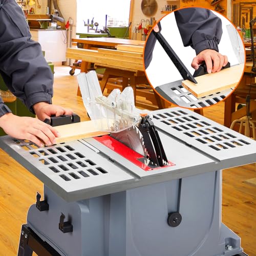 10in Table Saw, 1800W 5000RPM Portable Table Saw with Stand & Safety Switch, Push Stick, 90°Cross Cut & 0-45°Cutting, Multifunctional Table Saw for Towallmark