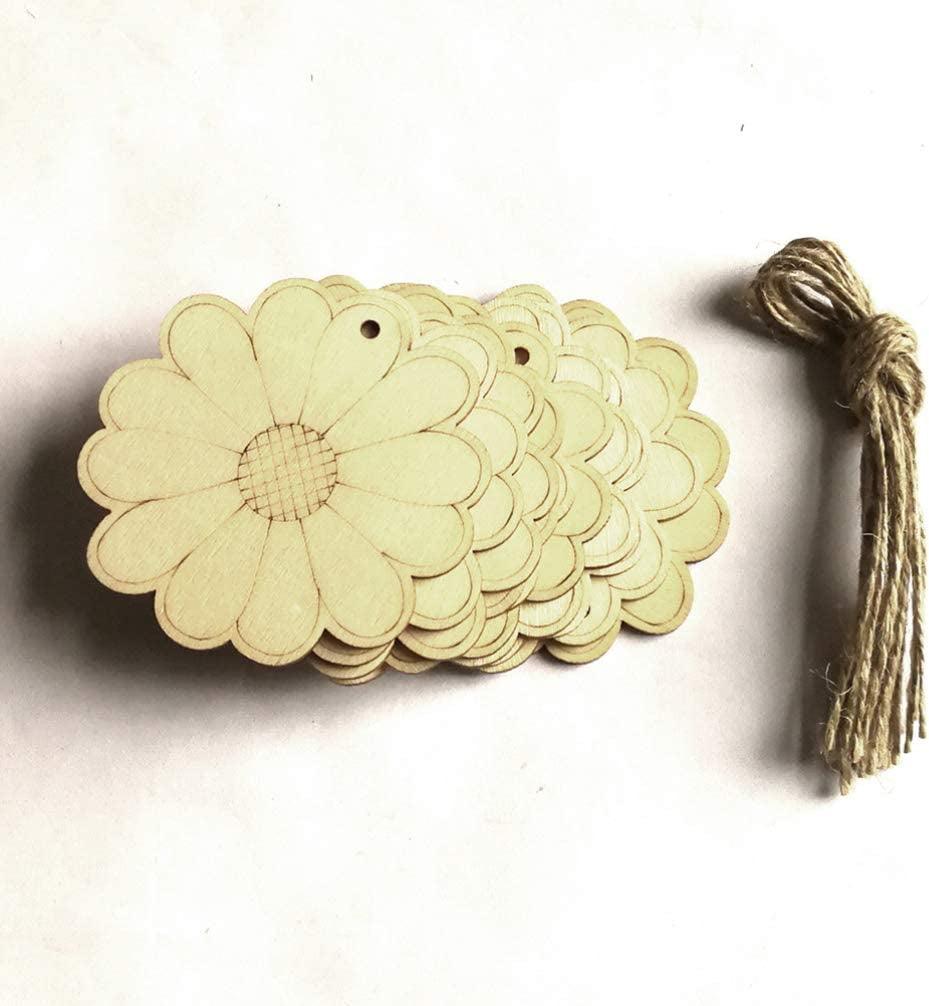 10Pcs Unfinished Wood Slices Flower Wood Cutouts with Twine Discs DIY Crafts Hanging WoodArtSupply