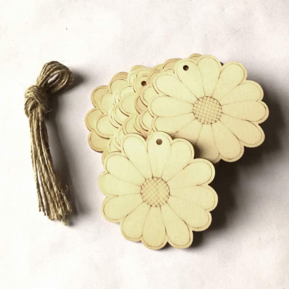 10Pcs Unfinished Wood Slices Flower Wood Cutouts with Twine Discs DIY Crafts Hanging WoodArtSupply