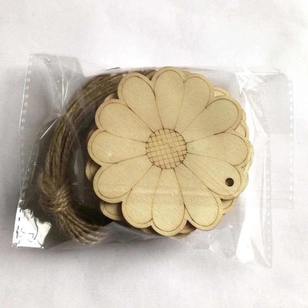 10Pcs Unfinished Wood Slices Flower Wood Cutouts with Twine Discs DIY Crafts Hanging WoodArtSupply