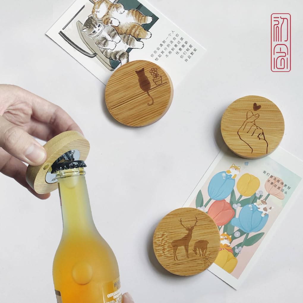 10pcs Blank Wooden Bottle Opener Fridge Magnet for Refrigerator Engraving Wooden Bottle Opener DIY Engraved Patterns for Home Kitchens Bars Parties QOMOLANGMA