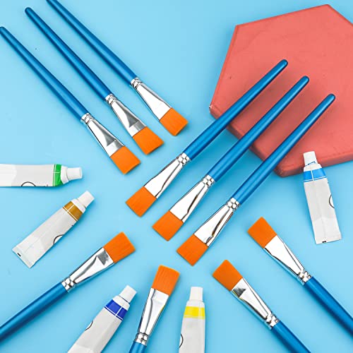 10pcs Flat Paint Brushes, 1 Inch Oil Painting Brushes Synthetic Watercolor Acrylic Paint Brush for Acrylic, Watercolor, Oil Painting, Crafts, Face SAVITA
