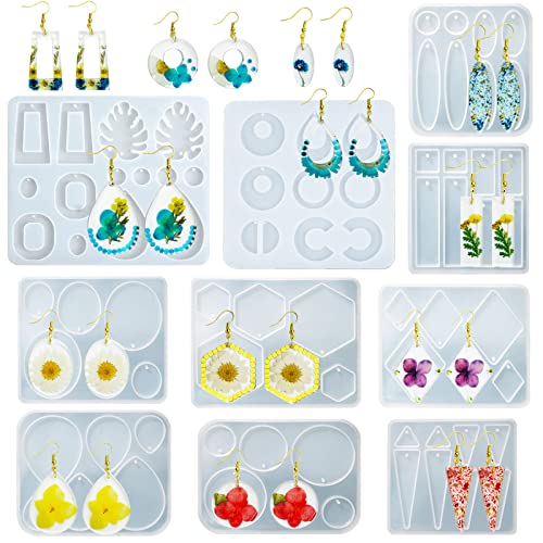 10pcs Resin Earring Mold,Silicone Resin Jewelry Molds Set for Epoxy Resin Dangle Pendant Molds for Women Girls Sanglow