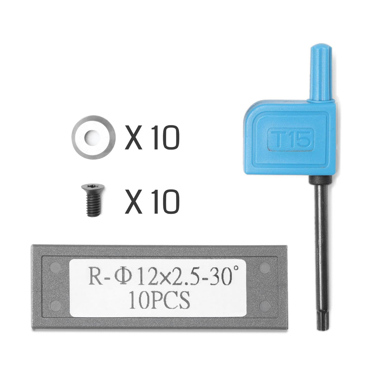 10pcs Round Shape Tungsten Carbide Cutters Inserts Set, SainSmart Wood Lathe Turning Tool Replacement Cutter Accessories, Diameter 8.9x1.85mm, 30° SainSmart