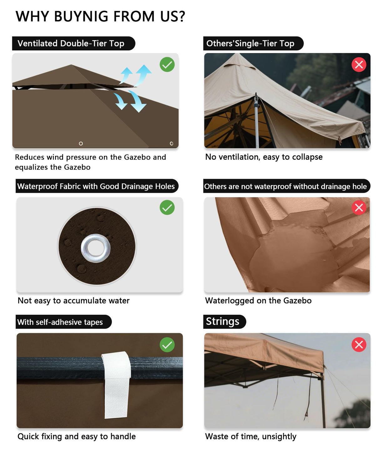 10x10 Replacement Gazebo Canopy Top, 10x10 FT Gazebo Top Double Tiered Canopy Covers with Air Vent for BBQ Yard Patio Garden Hcaiip