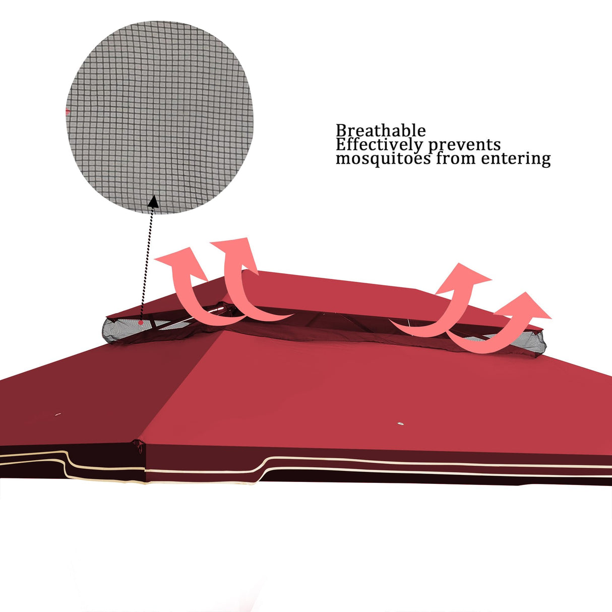 10x12 Ft Gazebo Replacement Canopy Cover, Double-Tiered Outdoor Patio Tent Roof with Drain Holes, UV-Resistant(Red) ZLECTIO