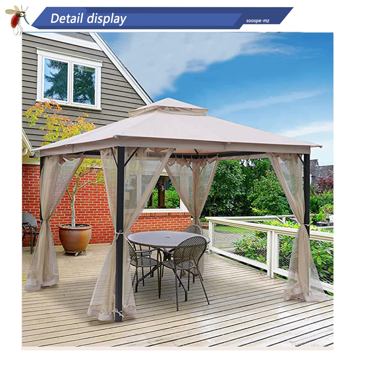 10x12 Gazebo Replacement Mosquito Netting, 4-Panel Sidewall Screen with Zipper Universal Black (10'x12') SOOSPE-MZ