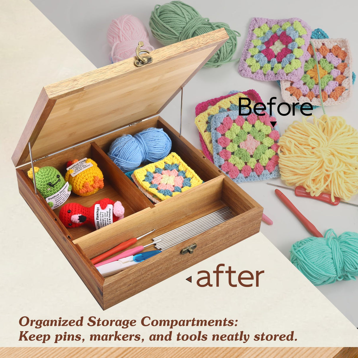 11.6" Crochet Blocking Board with Storage Drawer & Pegs, Acacia & Bamboo Blocking Boards for Crochet Projects, Granny Square Blocking Board, Crocheting Accessories Gifts for Grandmothers, Crocheters NewEle