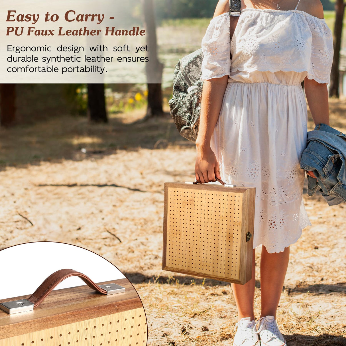 11.6" Crochet Blocking Board with Storage Drawer & Pegs, Acacia & Bamboo Blocking Boards for Crochet Projects, Granny Square Blocking Board, Crocheting Accessories Gifts for Grandmothers, Crocheters NewEle