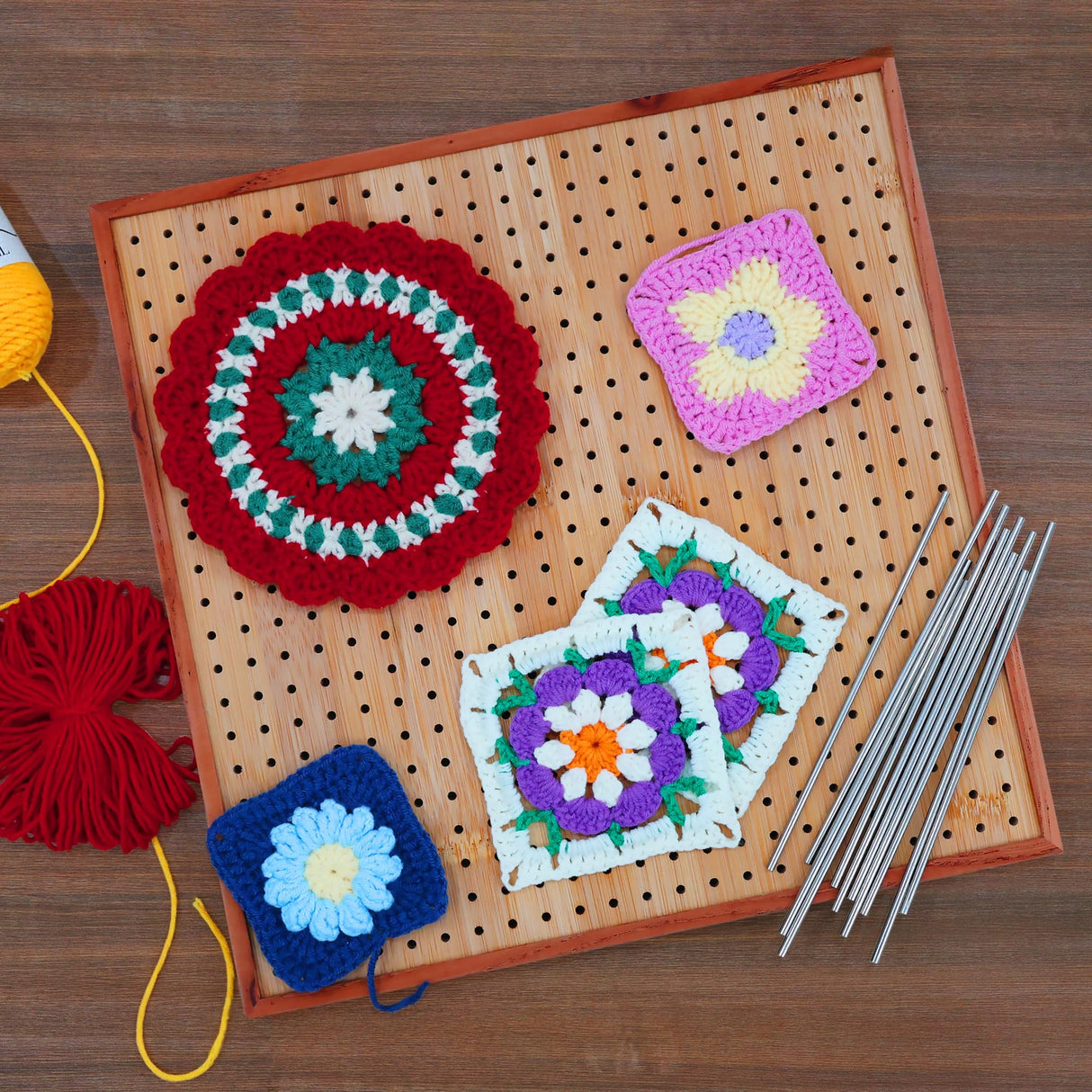 11.8" Crochet Blocking Board with 16 Pins/Pegs, Blocking Boards for Crochet Projects, Granny Square Blocking Board for Crochet Projects, Wooden Crocheting Accessories Gifts for Crocheters HHSarioneiro