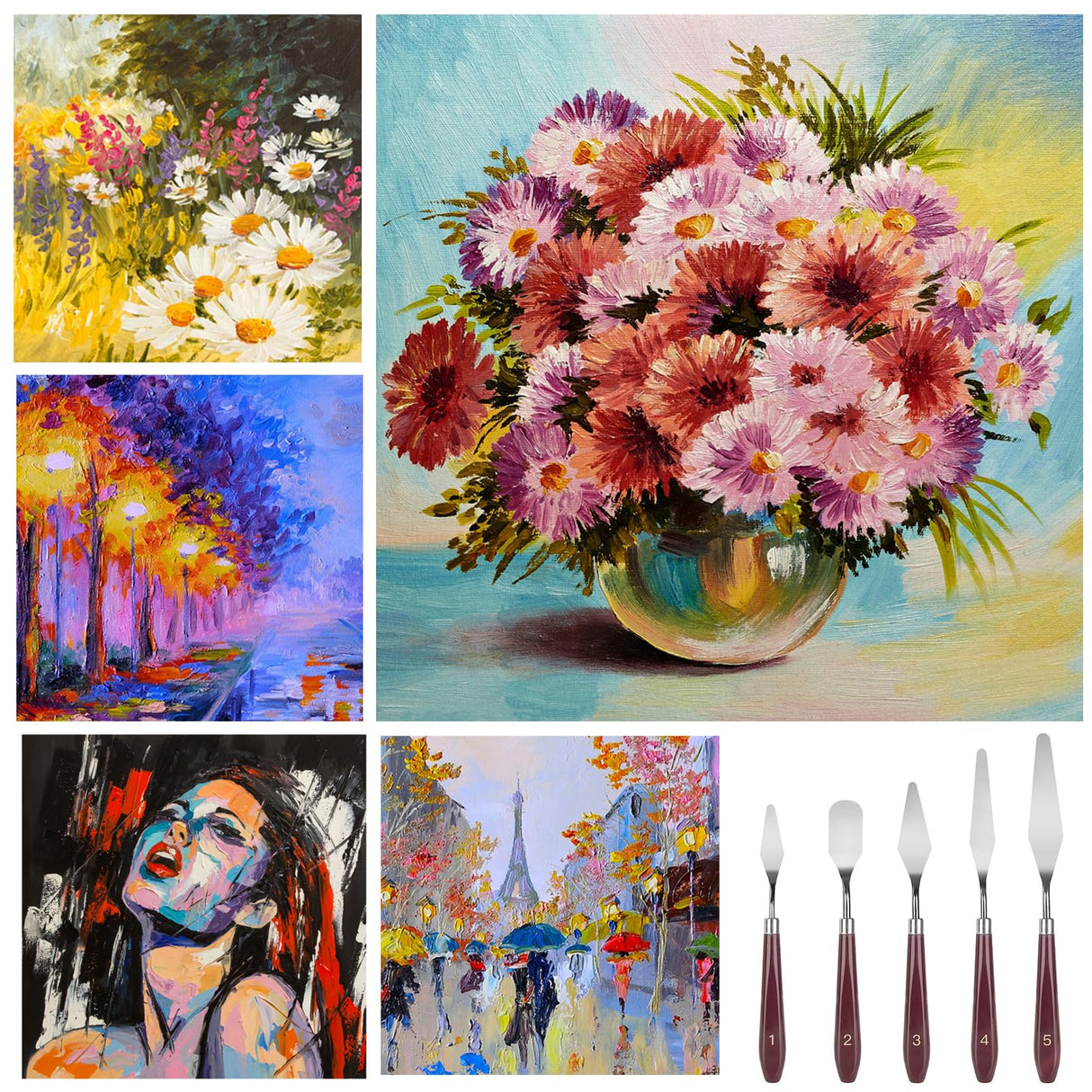 11 Pcs Palette Knife Set, 5 Pcs Stainless Steel Palette Knives and 6 Pcs Plastic Scrapers, Painting Accessories for Oil Acrylic Canvas Painting Color Mixing Thick Paint Applications (Blue) LIERFIS