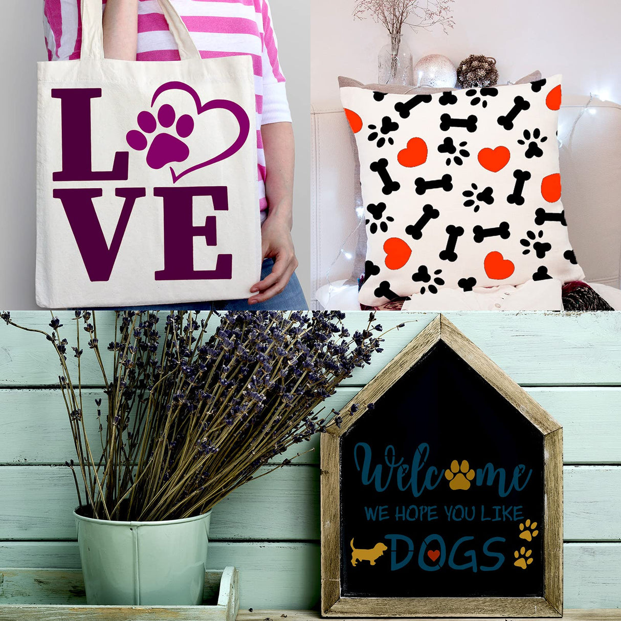 11 Pieces Dog Paw Stencils Trail of Paw Stencil Love Dog Stencils Reusable Painting Templates with Metal Open Ring for DIY Scrapbooks Painting on Wood Home Supplies Outus