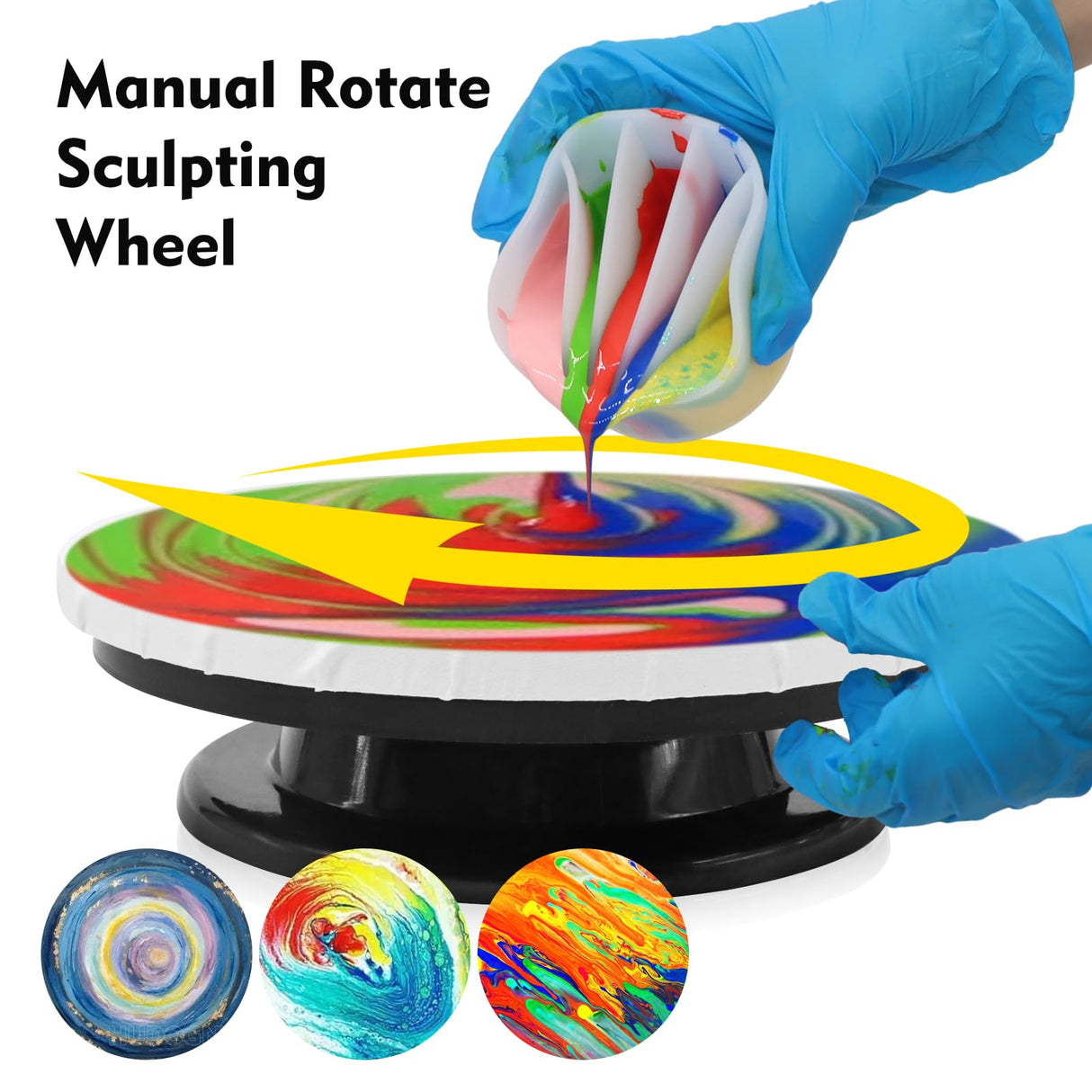 11” Rotate Turnable Sculpting Canvas Spinner Kits Acrylic Pouring Strainers Scraper Cone Painter Support Stands Gloves Foldable Wash Cup Painting Brushes Glitter Tools Pattern Train Art Supplies Angela&Alex