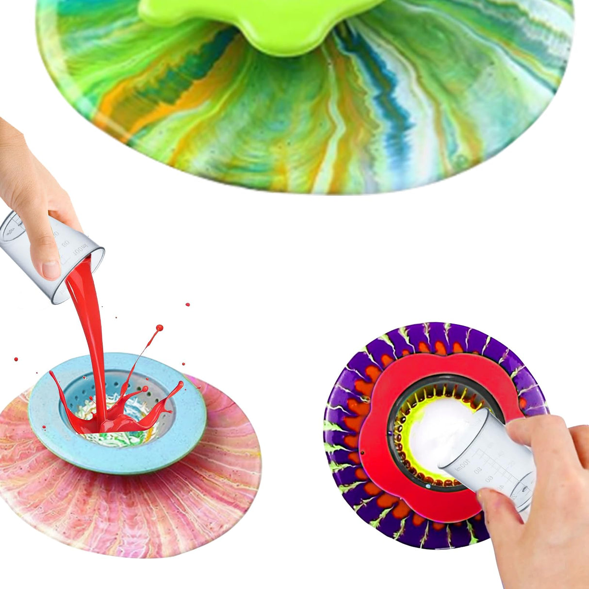 11”Rotate Turntable Sculpting Wheel with Pour Painting Supplies Acrylic Pouring Strainers for DIY Art Pouring Acrylic Paint Kit Uprony