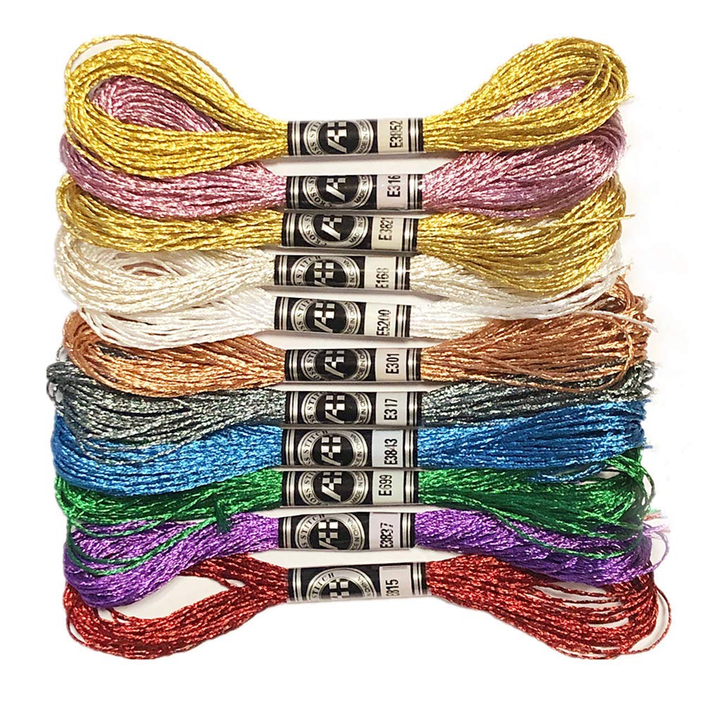 11 Skeins Embroidery Floss Cross Stitch Thread Metallic Embroidery for DIY Embroidery Thread Crafts (8 m 12 Strands) Redsea