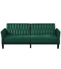 Lesofair 77" Velvet Sleeper Couch with Adjustable Backrests & Armrests, Modern Sofa Bed with Nailhead Trim, Tufted Loveseat Sofa with Deeper Seat for Living Room,Office,Green Lesofair