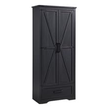 JXQTLINGMU 72" Tall Farmhouse Kitchen Pantry with Adjustable Shelves, Large Wood Storage Cabinet with Drawer & 2 Barn Doors, Versatile Storage for Dining Room, Bathroom, Living Room, Black JXQTLINGMU
