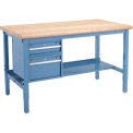 Global Industrial 60" W x 36" D Workbench, 1-3/4" Thick Maple Top Safety Edge with Drawers & Shelf, Blue Global Industrial