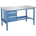 Global Industrial 72" W x 30" D Workbench, 1-1/2" Thick Stainless Steel Square Edge with Drawers & Shelf, Blue Global Industrial