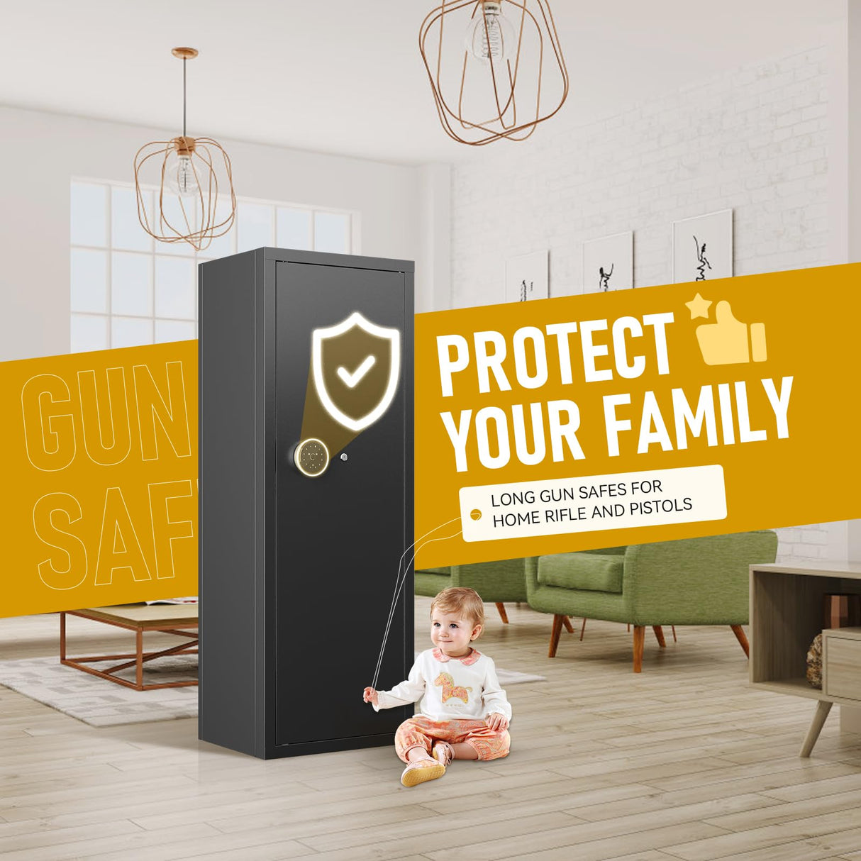 12 Biometric Gun Safe, Fingerprint Gun Safe for Rifles and Pistols, Rifle Safe, Large Quick Access Gun Cabinet, Gun Safes with Removable Shelf and Rifle Rack Xyvaly