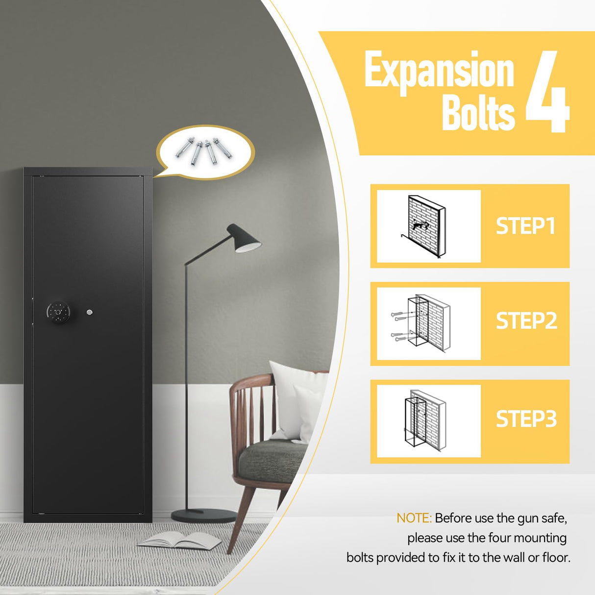 12 Biometric Gun Safe, Fingerprint Gun Safe for Rifles and Pistols, Rifle Safe, Large Quick Access Gun Cabinet, Gun Safes with Removable Shelf and Rifle Rack Xyvaly