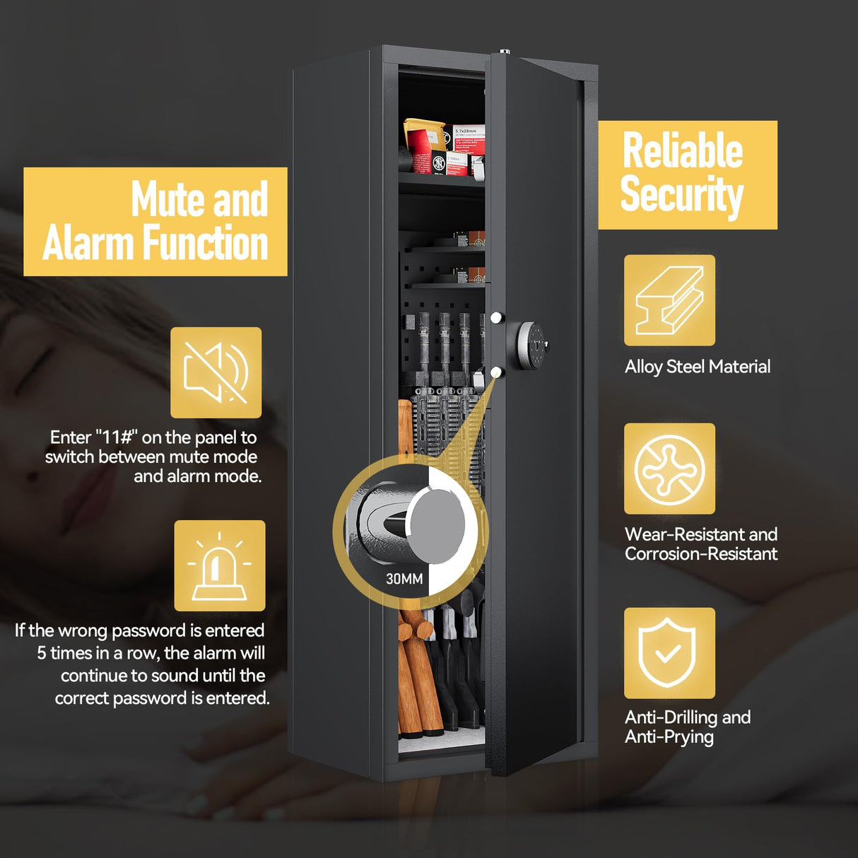 12 Biometric Gun Safe, Fingerprint Gun Safe for Rifles and Pistols, Rifle Safe, Large Quick Access Gun Cabinet, Gun Safes with Removable Shelf and Rifle Rack Xyvaly