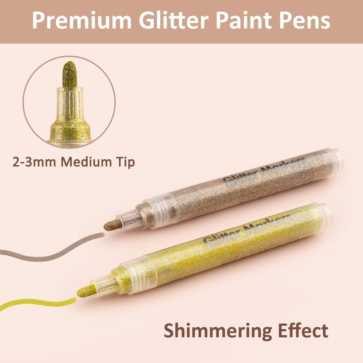 12 Colors Glitter Markers Pen Metallic Paint Pens Medium Kids & Adults Rock Painting and More 3mm WoodArtSupply