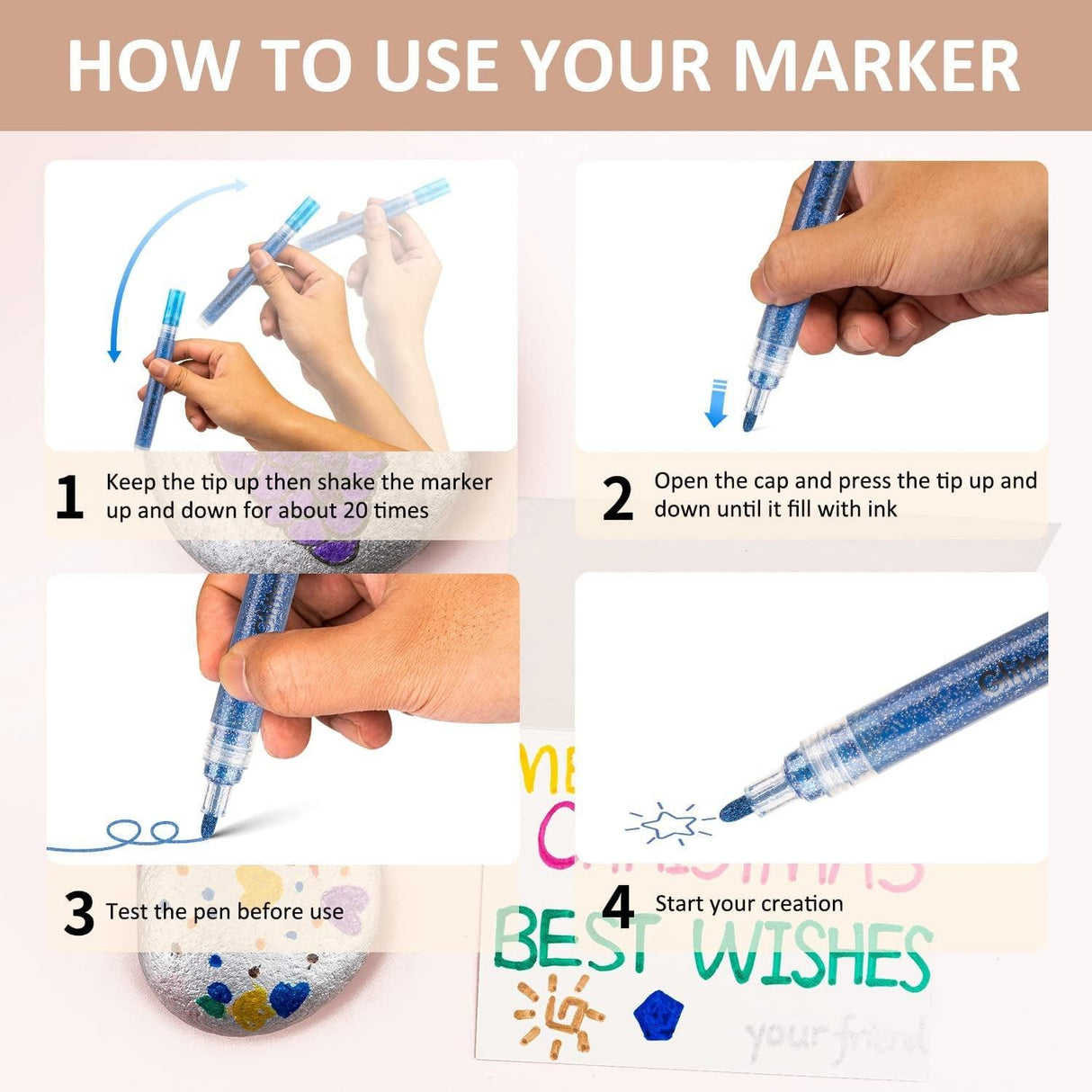 12 Colors Glitter Markers Pen Metallic Paint Pens Medium Kids & Adults Rock Painting and More 3mm WoodArtSupply